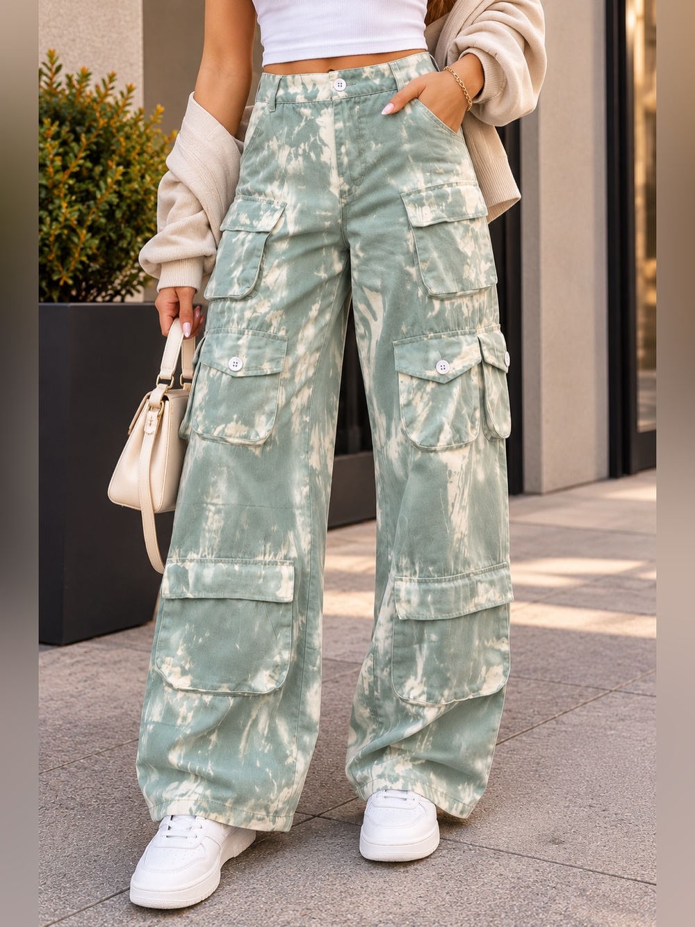 PrettyLittleThing Women’s US 8 Sea Green Vintage Wash Oversized Cargo Pants NWT